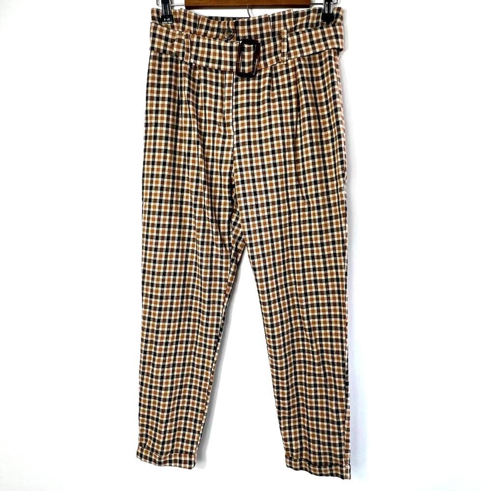 Women's Checkered Pegged Belted Dress‎ Pants Size S